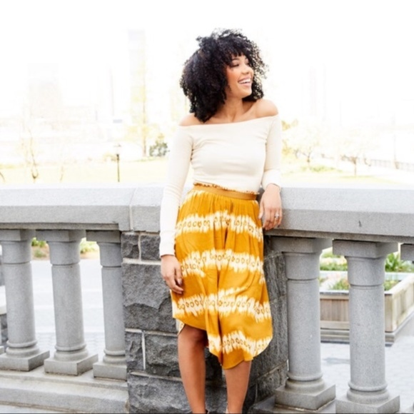 H&M Dresses & Skirts - H&M mustard yellow tie dye boho midi skirt, XS/S